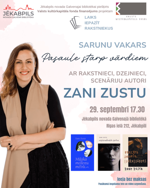 Pokalbių vakaras su rašytoja Zane Zusta Jėkabpilyje
