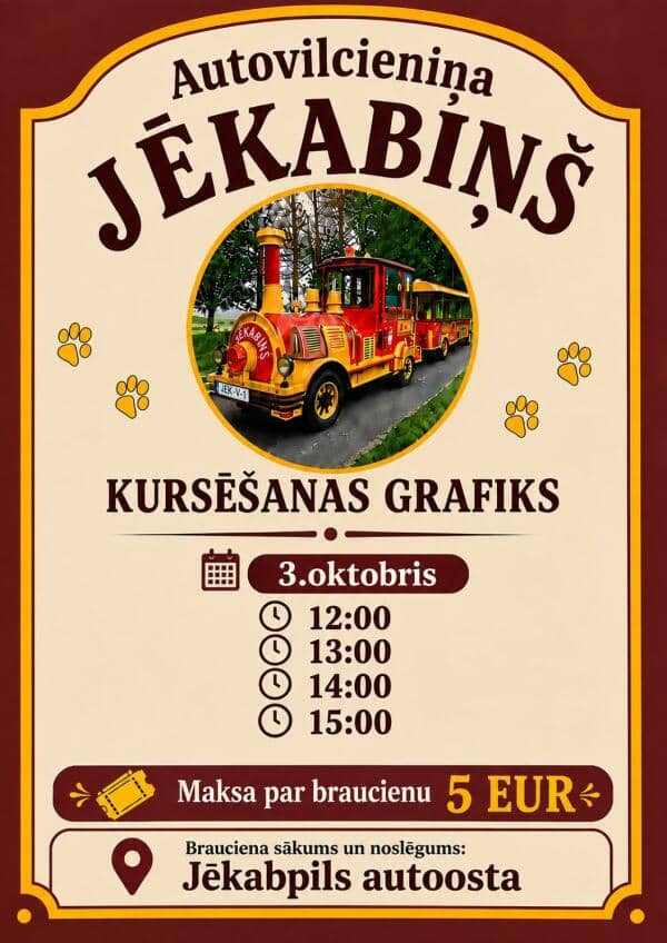Motoninės drezinos „Jēkabiņš“ kursavimo tvarkaraštis laisvadieniams