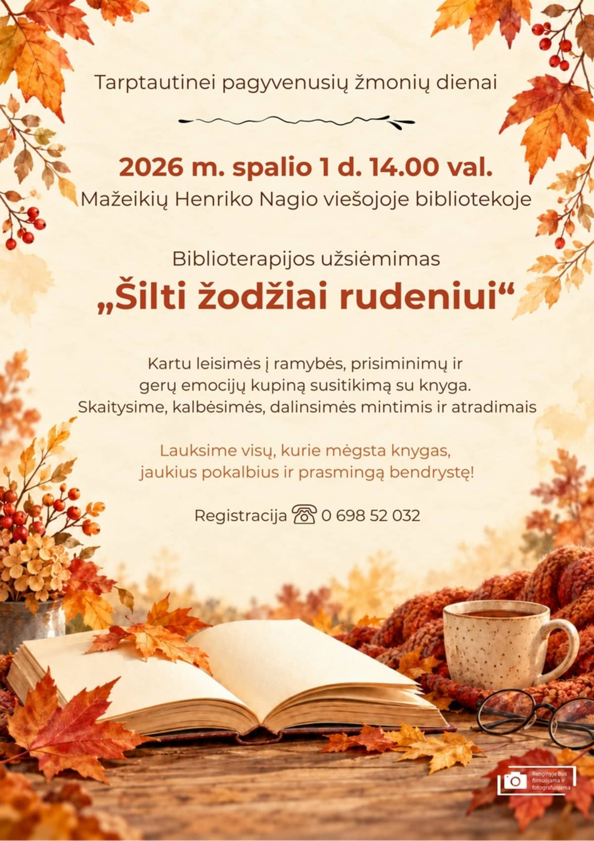 Biblioterapijos užsiėmimas „Šilti žodžiai rudeniui“