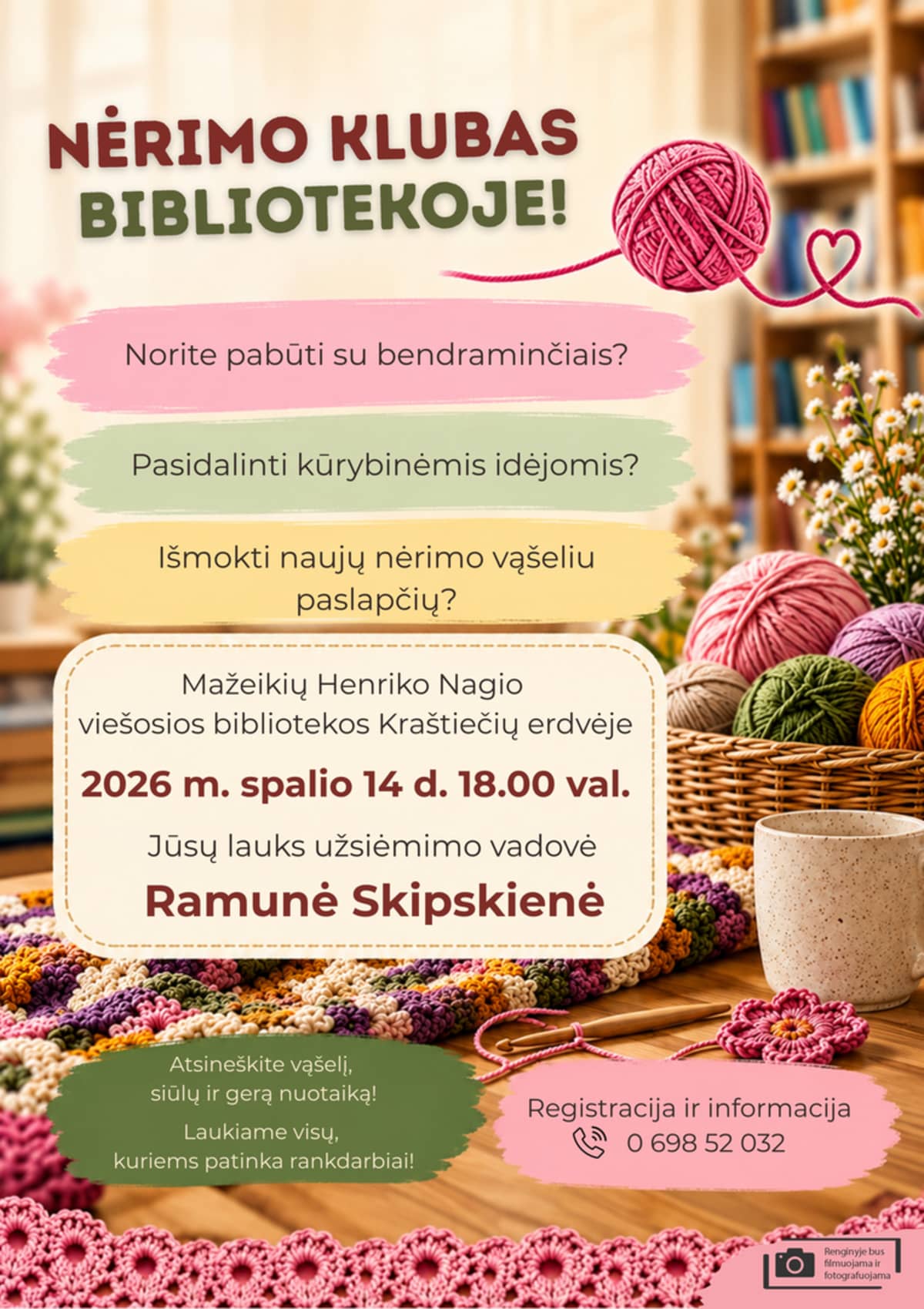 Nėrimo klubo užsiėmimas bibliotekoje