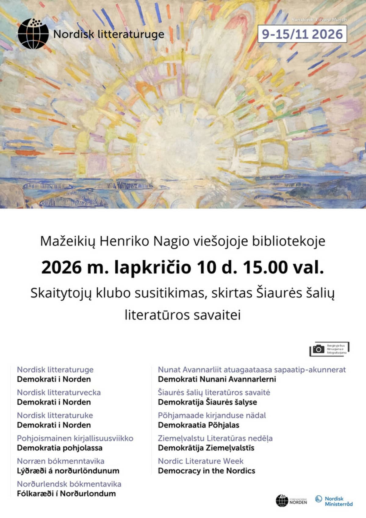 Skaitytojų klubo susitikimas, skirtas Šiaurės šalių literatūros savaitei