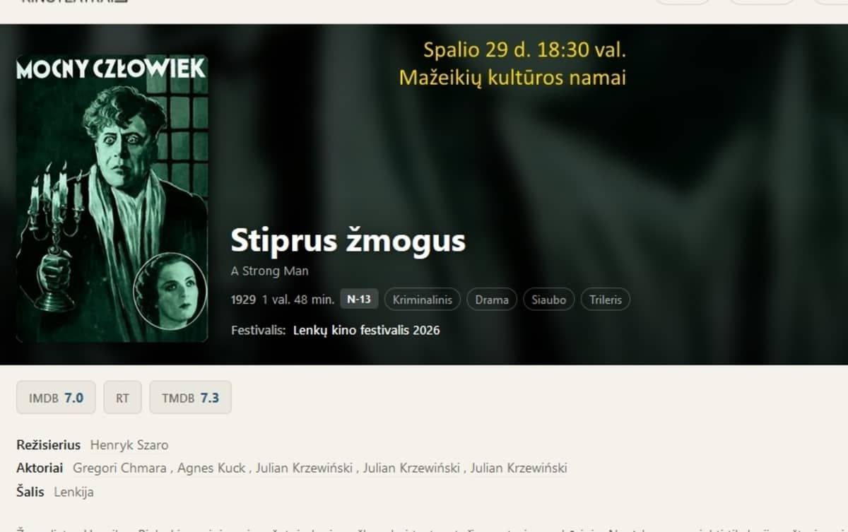 20-asis lenkų kino festivalis: Stiprus žmogus (seansas su gyva muzika)