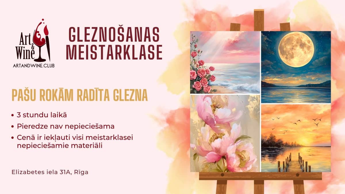Art&Wine radošā meistarklase: Gleznojam 'Ziedi un Ainavas'.