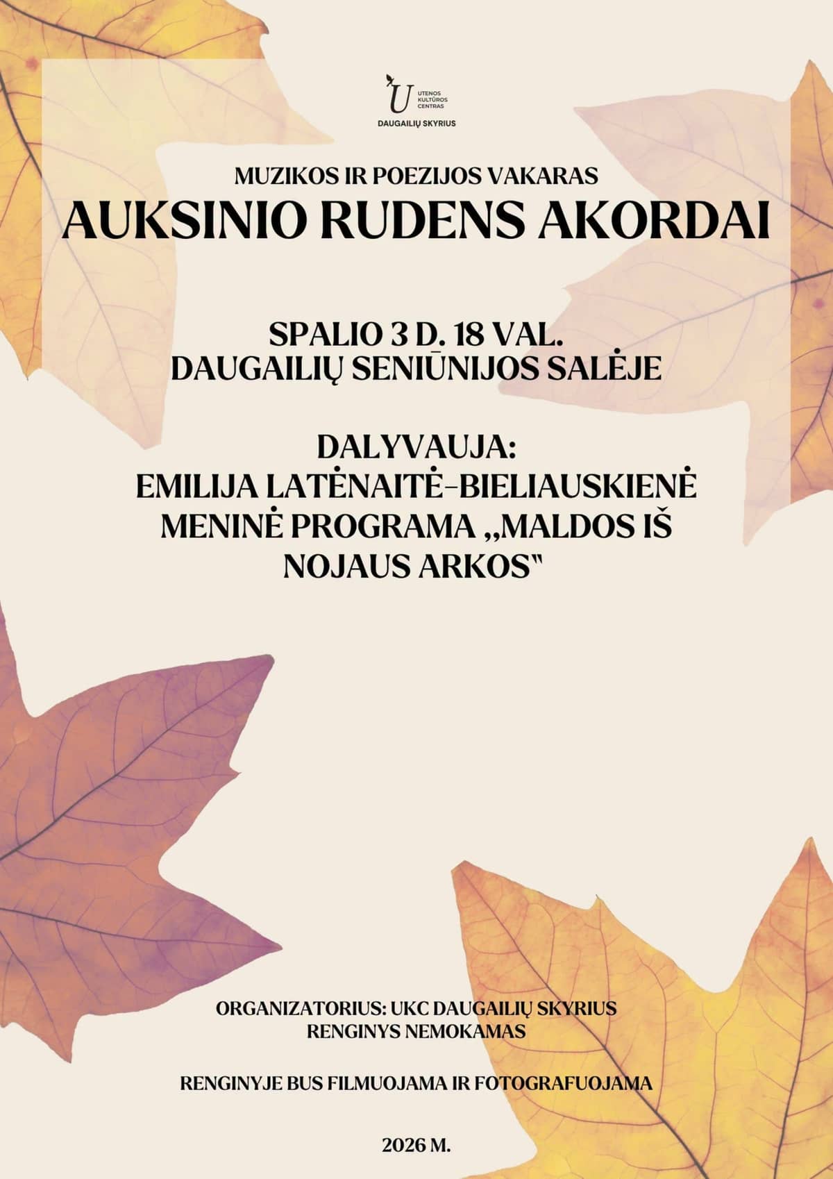 Muzikos ir poezijos vakaras "Auksinio rudens akordai"