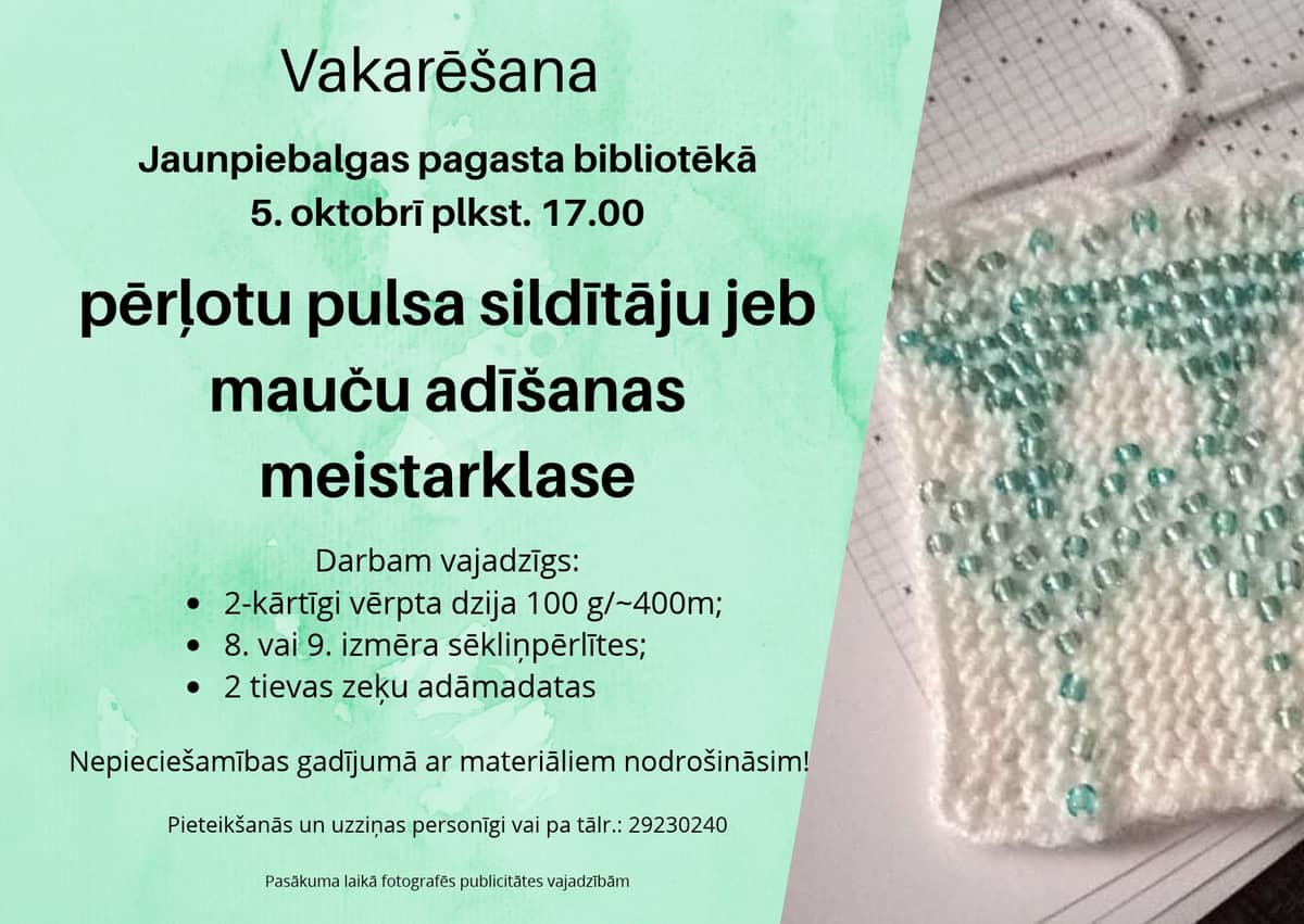 Karoliukais puoštų riešinių mezgimo meistriškumo pamoka