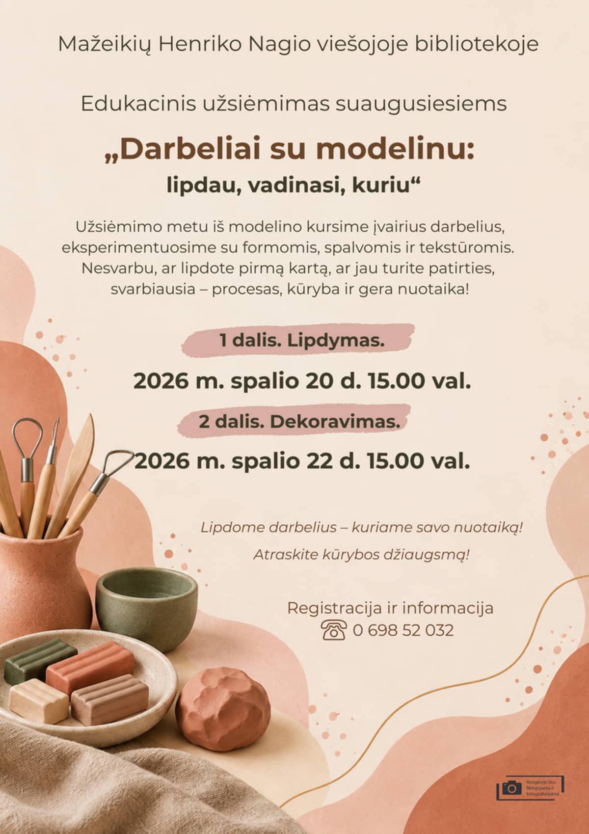 Edukacinis užsiėmimas suaugusiems „Darbeliai su modelinu: lipdau, vadinasi, kuriu“