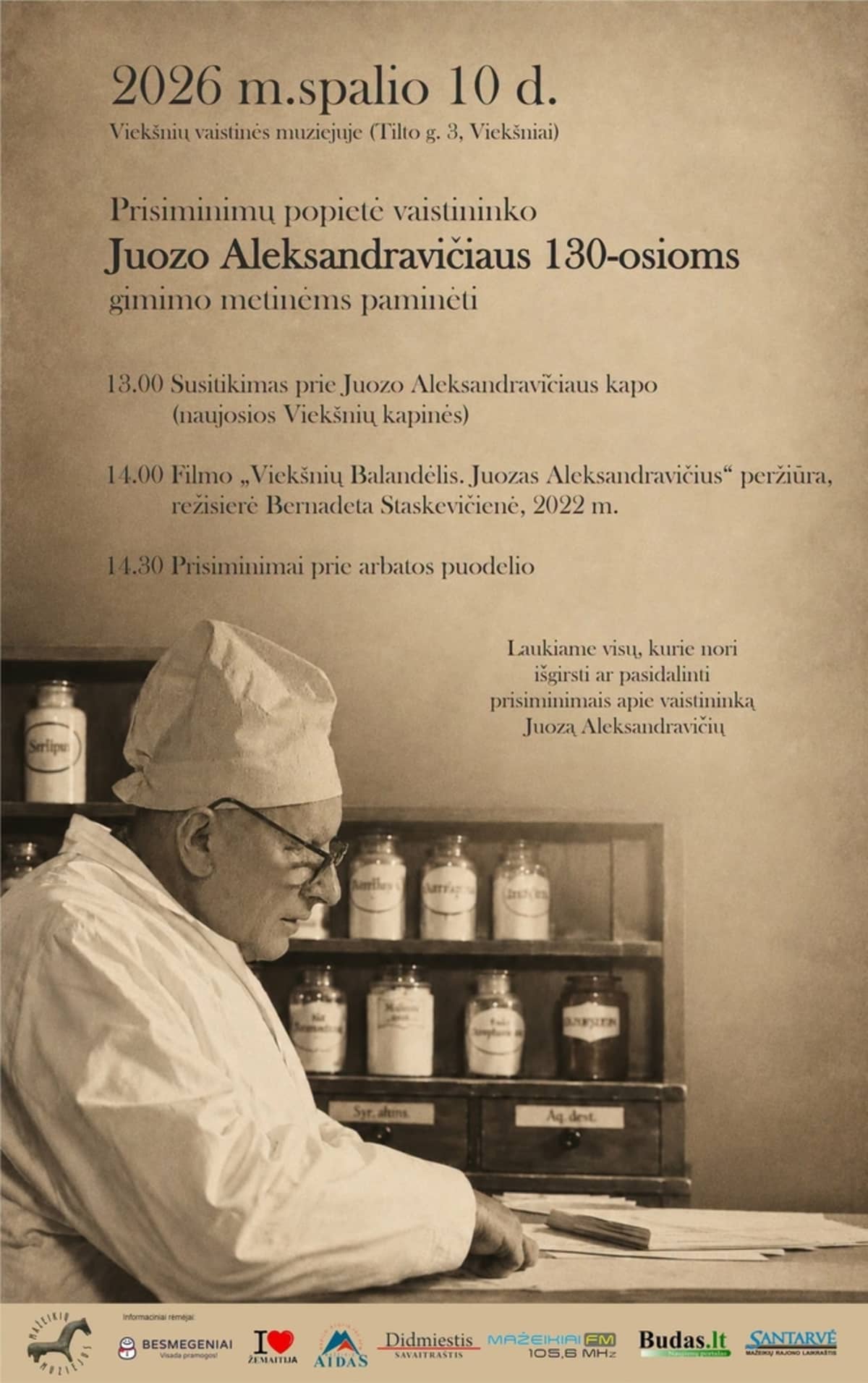 Prisiminimų popietė vaistininko Juozo Aleksandravičiaus 130-osioms gimimo metinėms paminėti