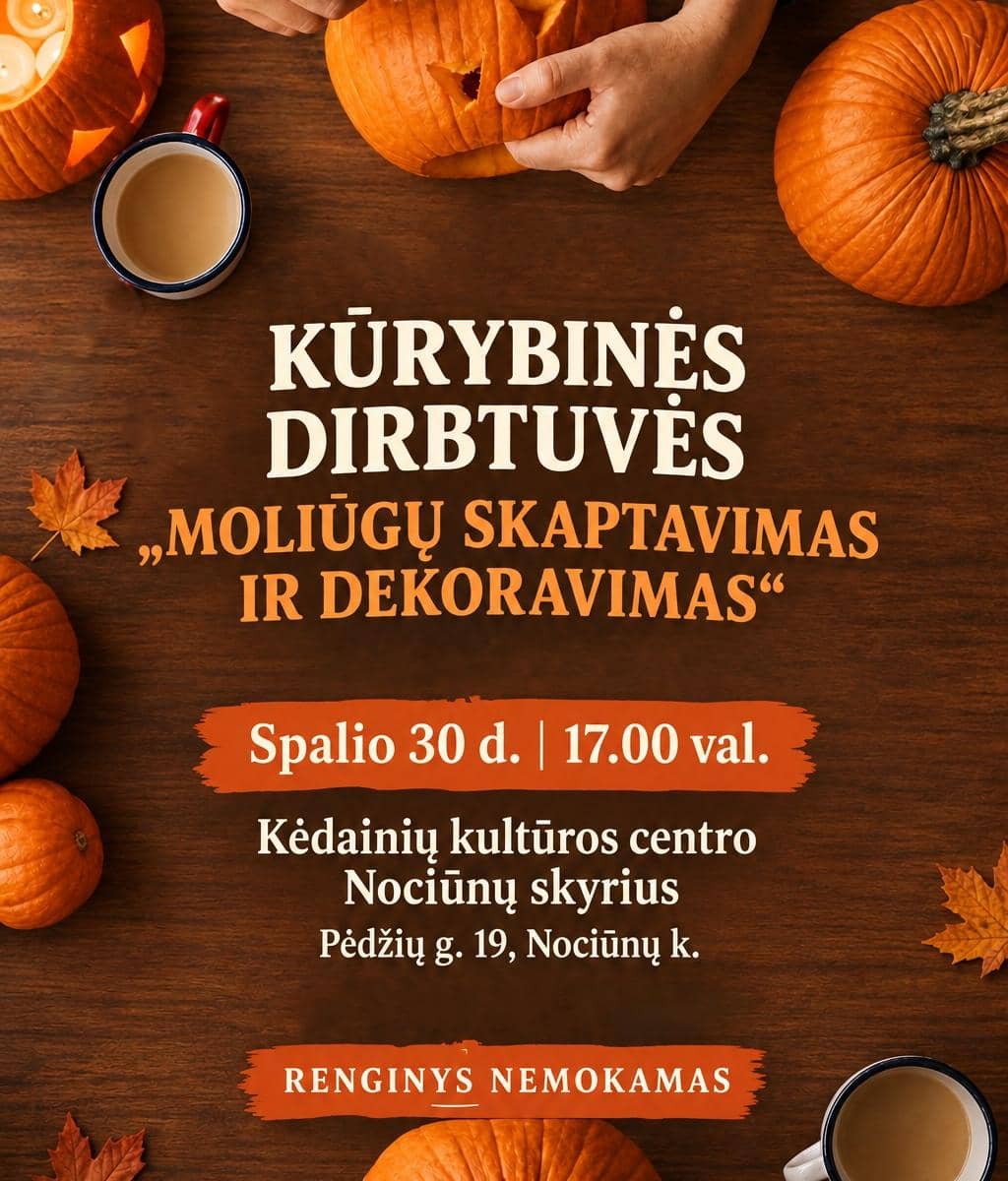 Kūrybinės dirbtuvės „Moliūgų skaptavimas ir dekoravimas“