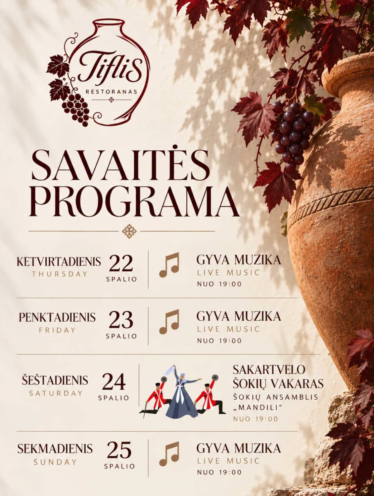 Restorane „Tiflis“ – SAKARTVELO ŠOKIŲ VAKARAS