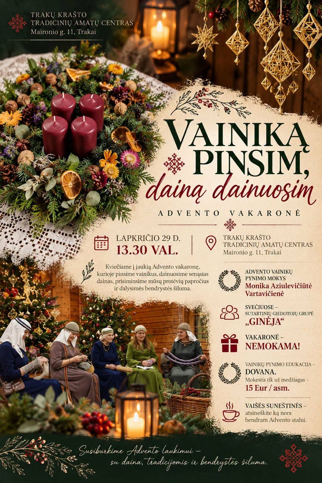 VAINIKĄ PINSIM, DAINĄ DAINUOSIM – ADVENTO VAKARONĖ