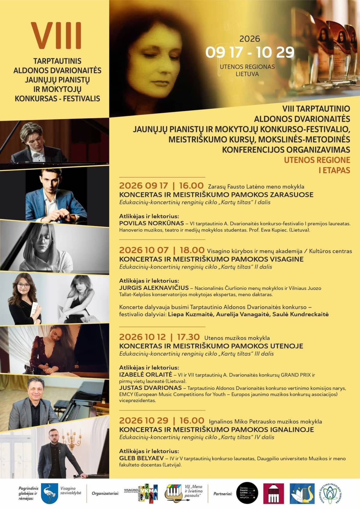 VIII Tarptautinis Aldonos Dvarionaitės jaunųjų pianistų ir mokytojų festivalis. Koncertas ir meistriškumo pamoka Utenoje.